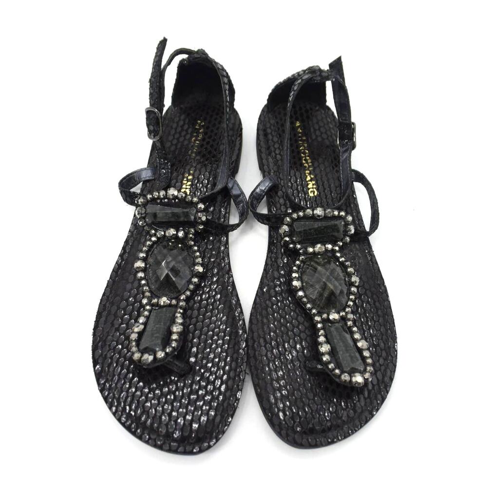 Arturo Chiang Womens Laken Black Jeweled Thong Sandals Size 6.5